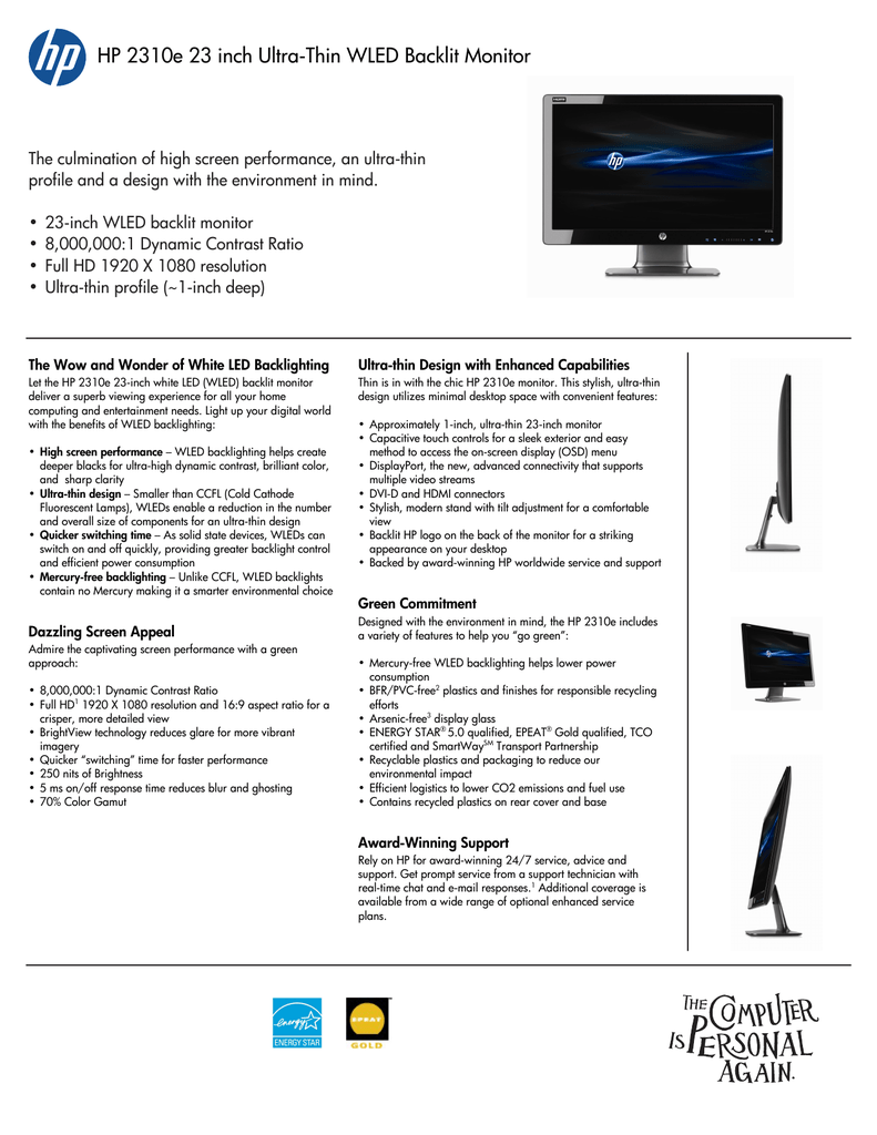 HP 2310e 23 inch Ultra-Thin WLED 