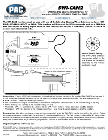 PAC SWI-CAN2 CANBUS Steering Wheel Control Add-On Interface for ...