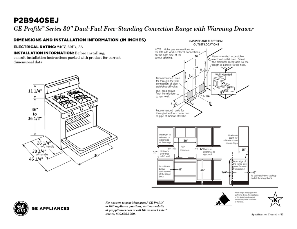 P2B940SEJ GE Profile Series 30" DualFuel FreeStanding Convection