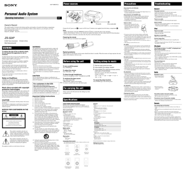 Personal Audio System ZS-S2iP Power sources WARNING | Manualzz