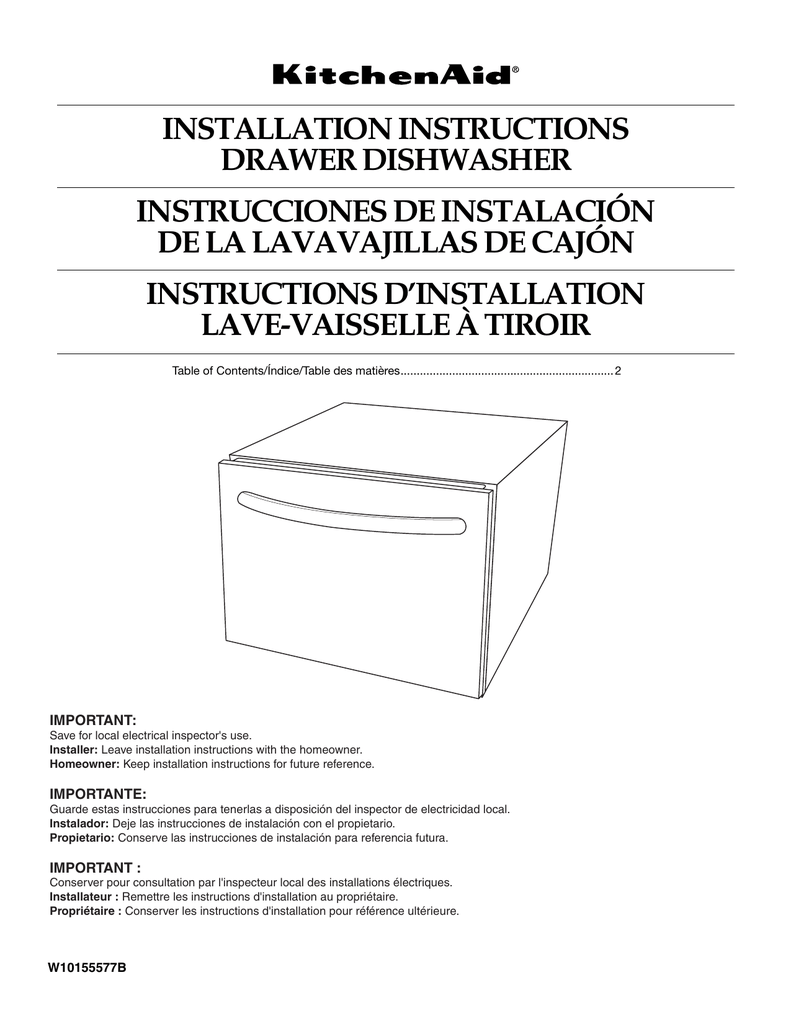 INSTALLATION INSTRUCTIONS DRAWER DISHWASHER INSTRUCCIONES DE