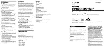 Sony D-FJ041 Portable CD Player User manual | Manualzz