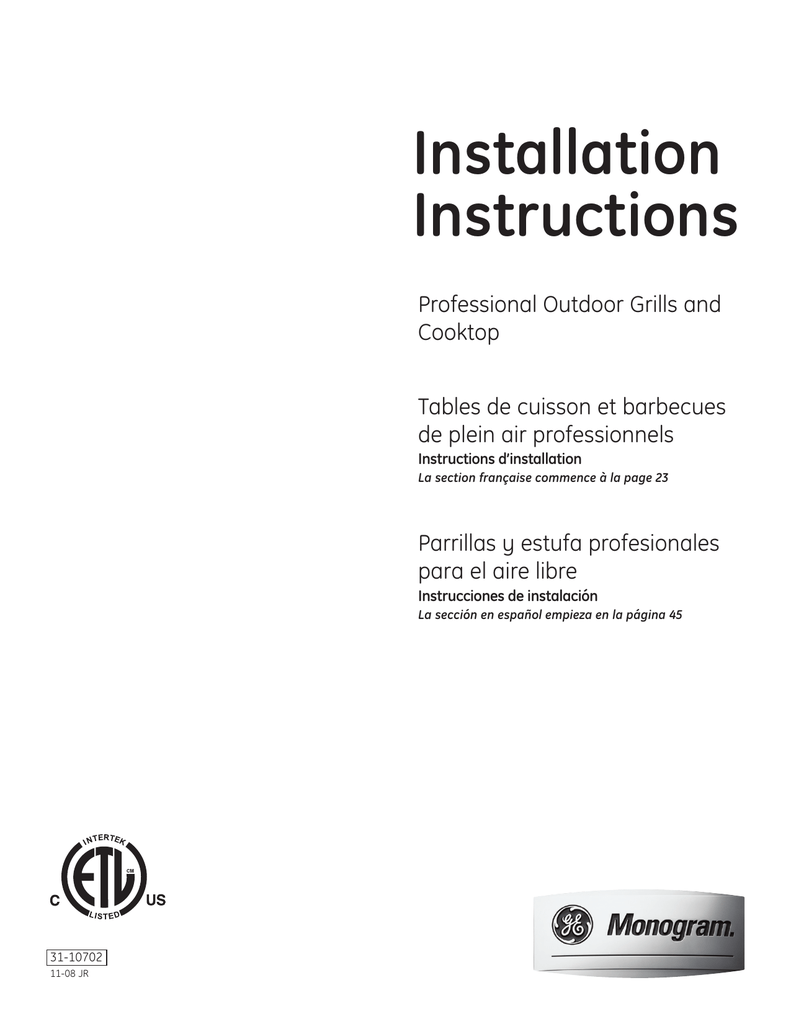 GE Monogram Professional Outdoor Grills and Cooktop User manual