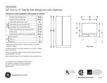 GE GSH25ISXSS 25.0 ENERGY STAR® Cu. Ft. Side-By-Side Refrigerator Quick Specs | Manualzz