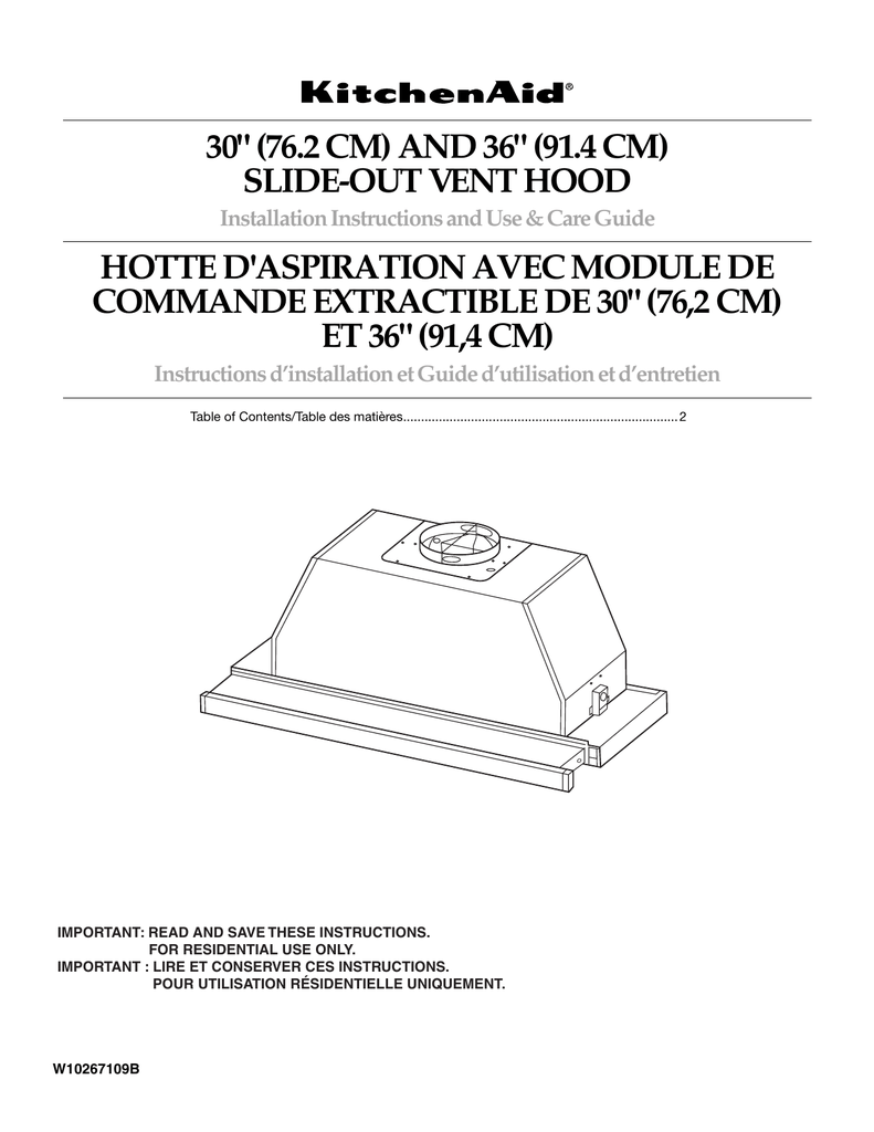 KitchenAid W10267109C Installation Instructions And Use & Care Manual