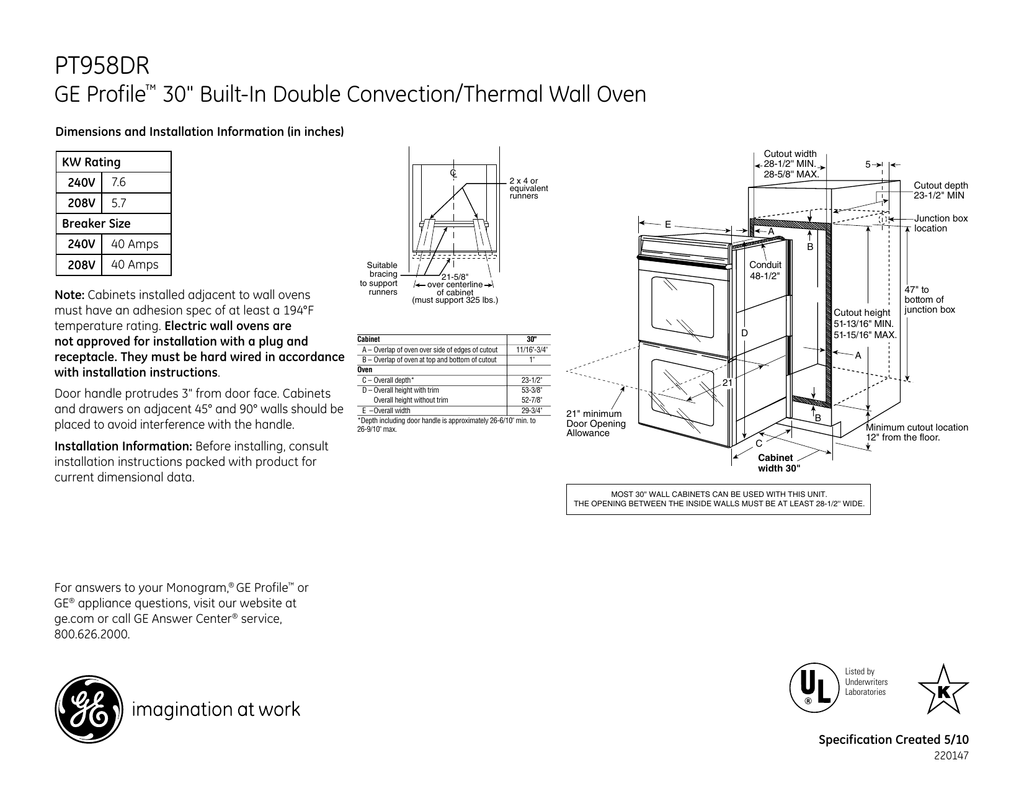 Pt958dr Ge Profile 30 34 Built In Double Convection Thermal Wall