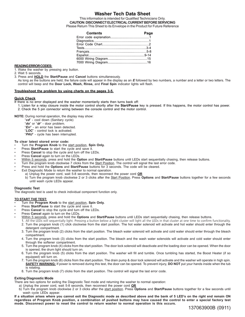 Frigidaire FAFW3511KB Affinity Tumble Action Washer Datasheet Manualzz