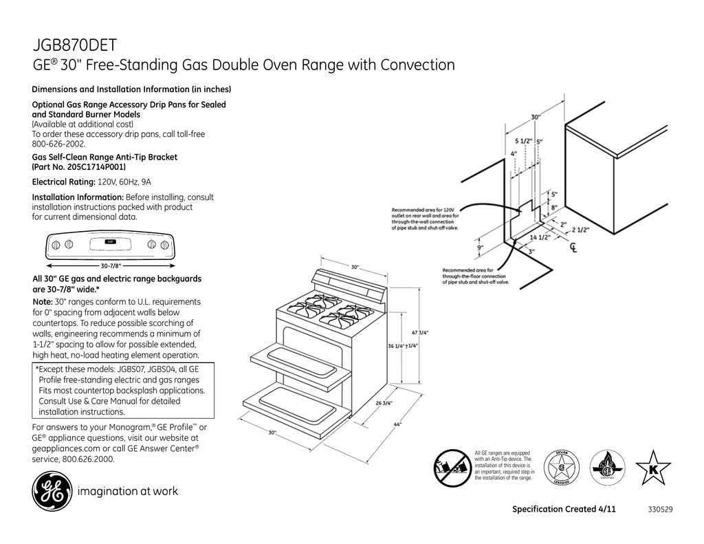 Jgb870det Ge 30 34 Free Standing Gas Double Oven Range With