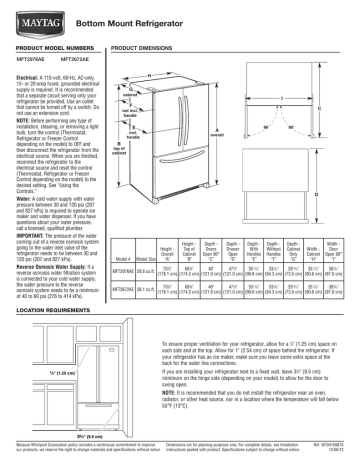 Maytag MFT2976AE Product Dimensions | Manualzz
