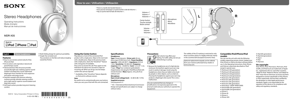 Как подключить наушники сони Sony MDRX05 Headphone Operating instructions Manualzz