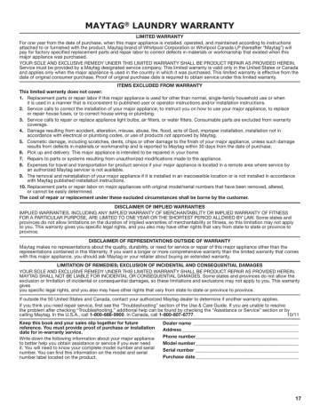 MAYTAG LAUNDRY WARRANTY ® | Manualzz