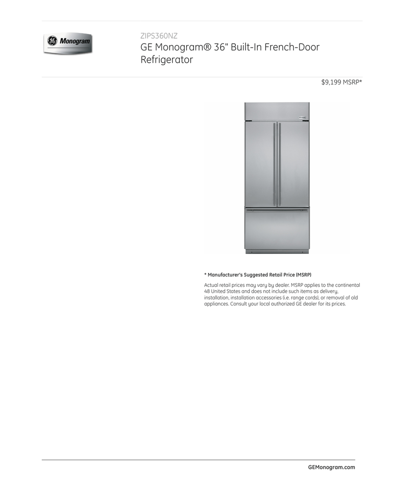 Ge Monogram 36 34 Built In French Door Refrigerator Zips360nz