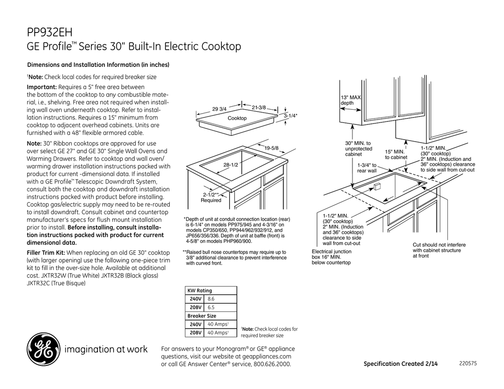 Pp932eh Ge Profile Series 30 34 Built In Electric Cooktop