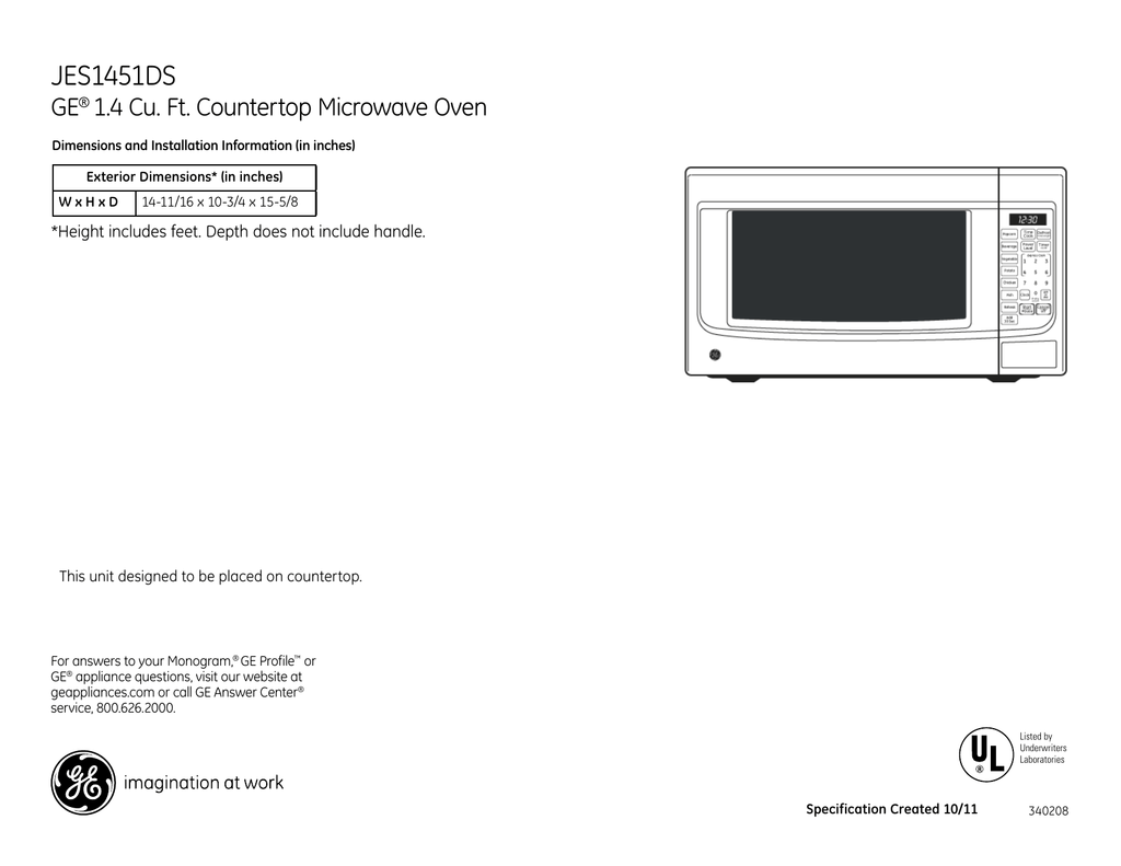 GE JES1334WD 1.3 cu. ft. Capacity Countertop Microwave Oven with