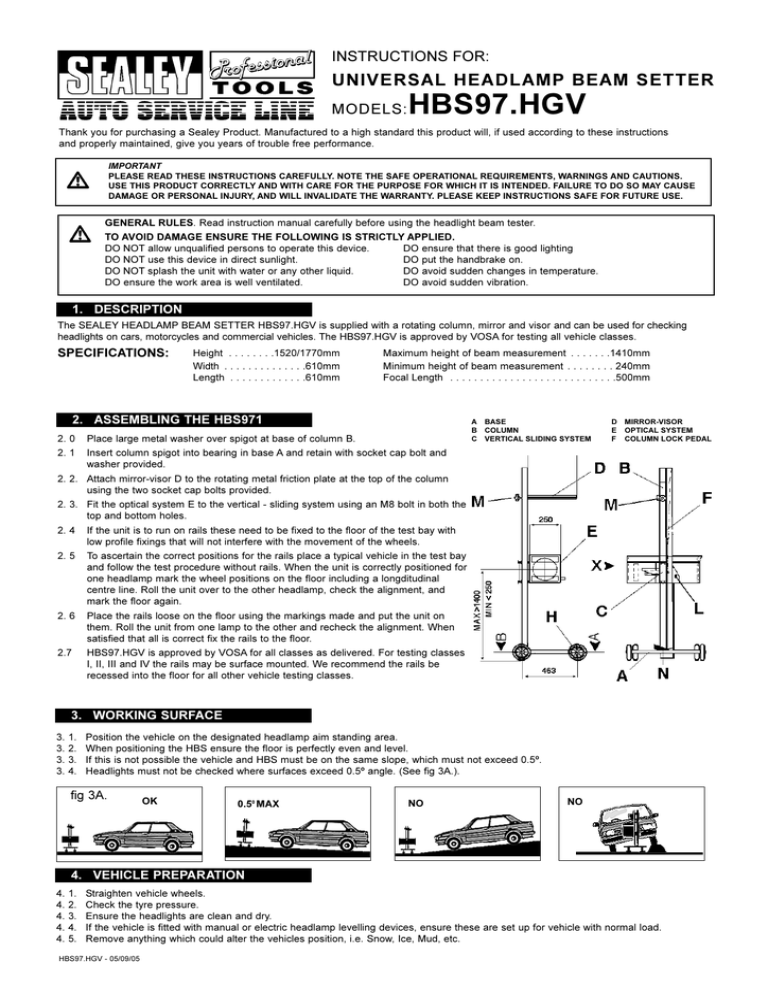 Hbs97 Hgv Universal Headlamp Beam Setter Instructions For Models Manualzz