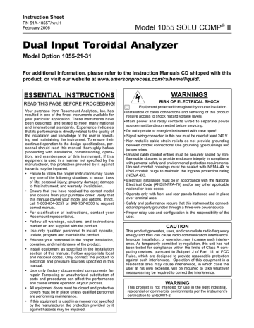 Rosemount 1055-T Toroidal Conductivity Analyzer Abridged Owner's Manual | Manualzz