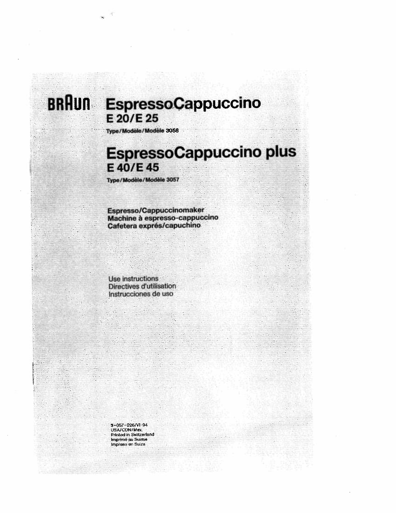 Braun ESPRESSO CAPPUCCINO E25 Owner's 