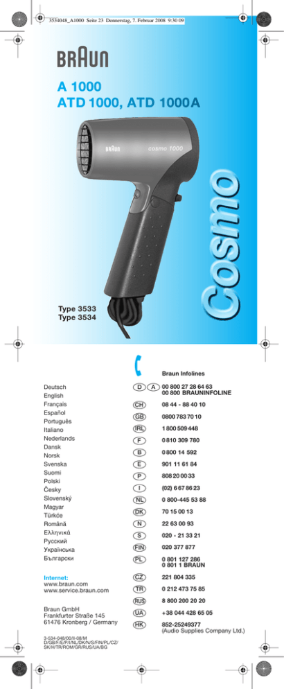 Braun A1000 Atd1000 Atd1000a Cosmo User Manual Manualzz