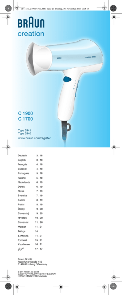 Creation C 1900 C 1700 Www Braun Com Register Manualzz