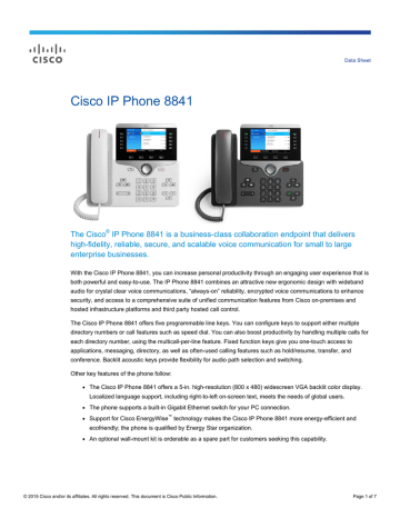 Cisco IP Phone 8841 | Manualzz