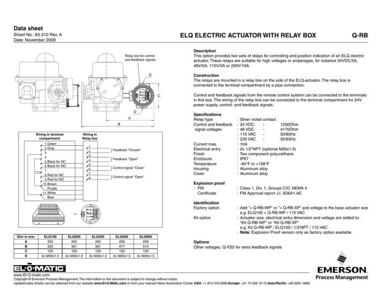 Elq Electric Actuator With Relay Box Q Rb Data Sheet Sheet No Manualzz