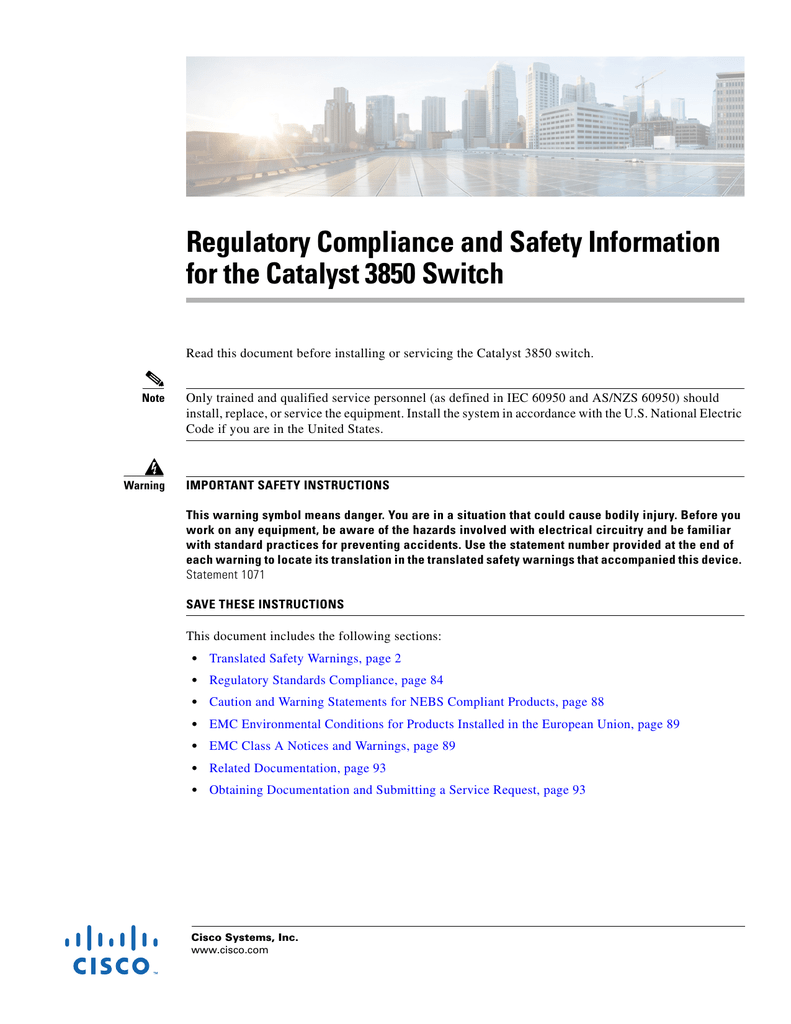 Regulatory Compliance And Safety Information For The Catalyst 3850 Switch Manualzz