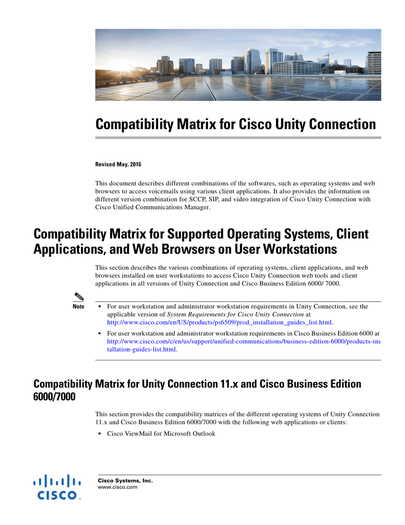 Compatibility Matrix for Cisco Unity Connection Manualzz