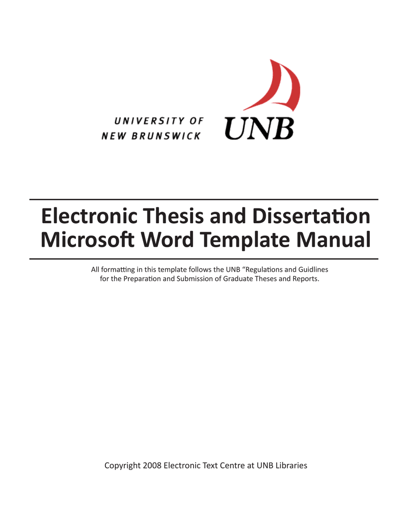 Electronic Thesis and Dissertation Microsoft Word Template Manual With Regard To Ms Word Thesis Template