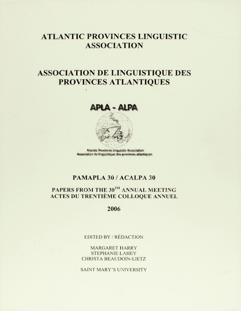 Atlantic Provinces Linguistic Association Association De Linguistique Des Provinces Atlantiques Manualzz