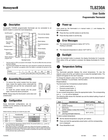 Honeywell TL8230A Thermostat User guide | Manualzz