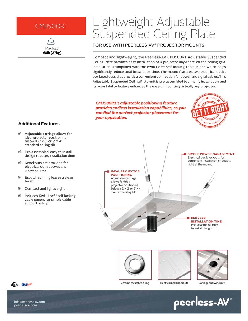 Lightweight Adjustable Suspended Ceiling Plate Cmj500r1 For Use