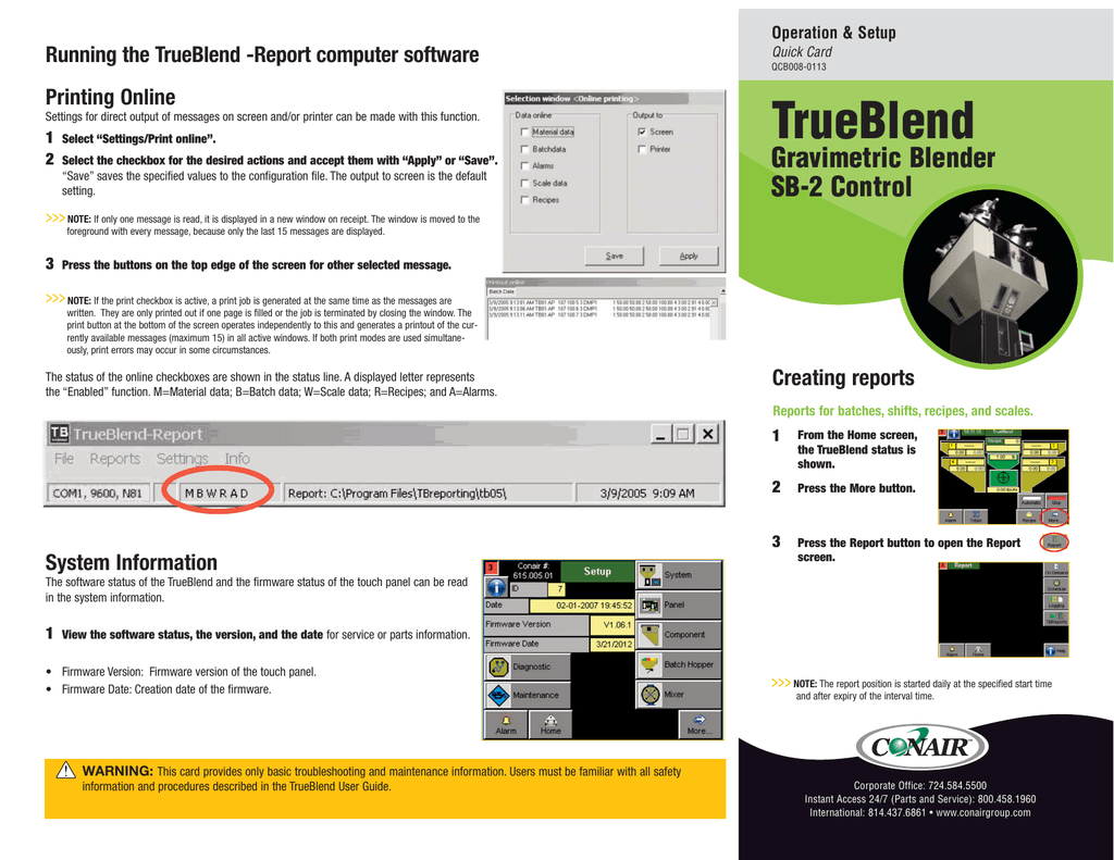 Trueblend Gravimetric Blender Ponent Setup Running The Trueblend Report Computer Software Manualzz