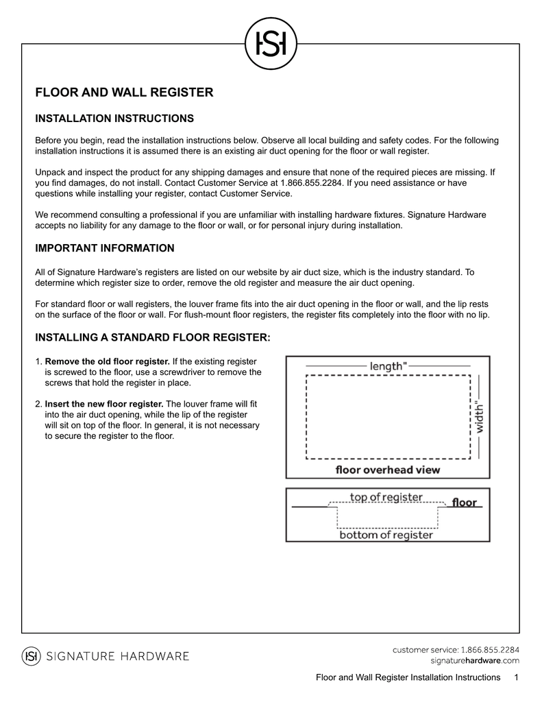 Floor And Wall Register Installation Instructions Manualzz Com