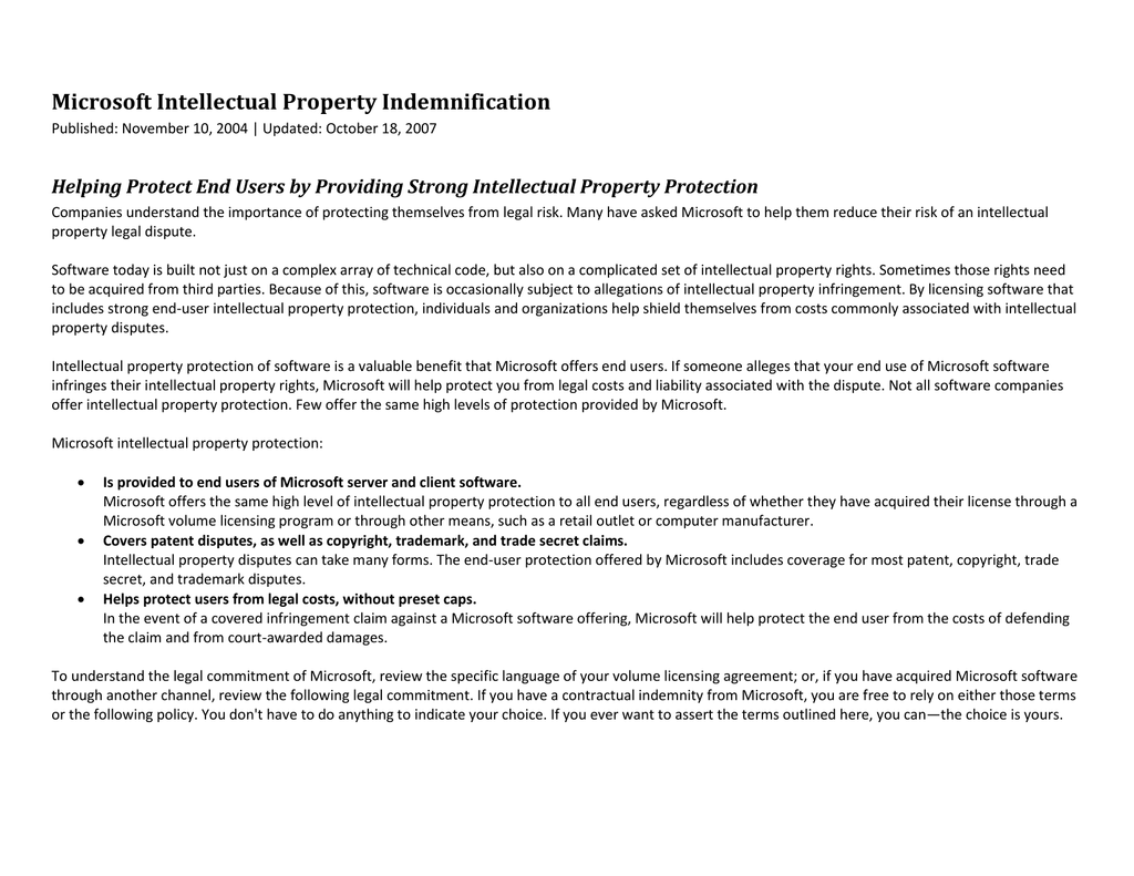 Did I Infringe On Someones Intellectual >> Microsoft Intellectual Property Indemnification Manualzz Com Did I Infringe On Someones Intellectual >> Microsoft Intellectual Property Indemnification Manualzz Com