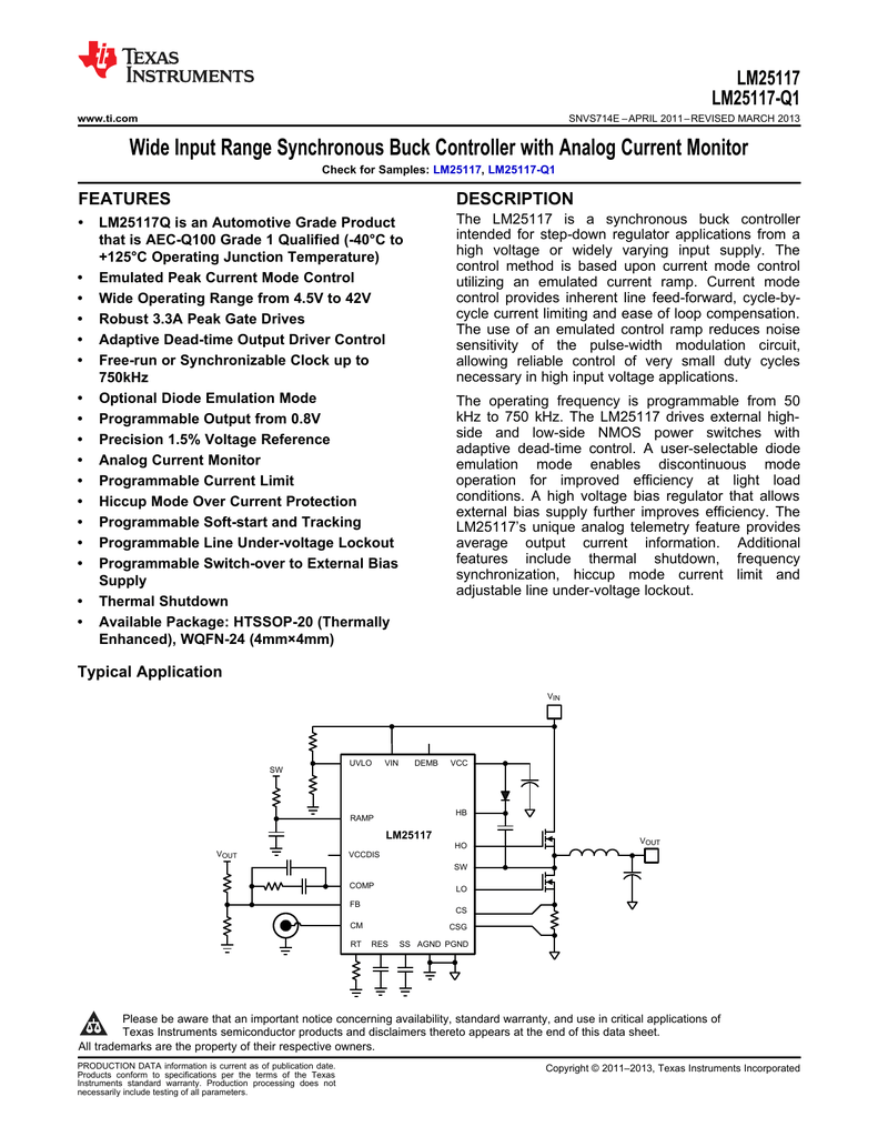 Wide Input Range Synchronous Buck Controller with Analog Current ...