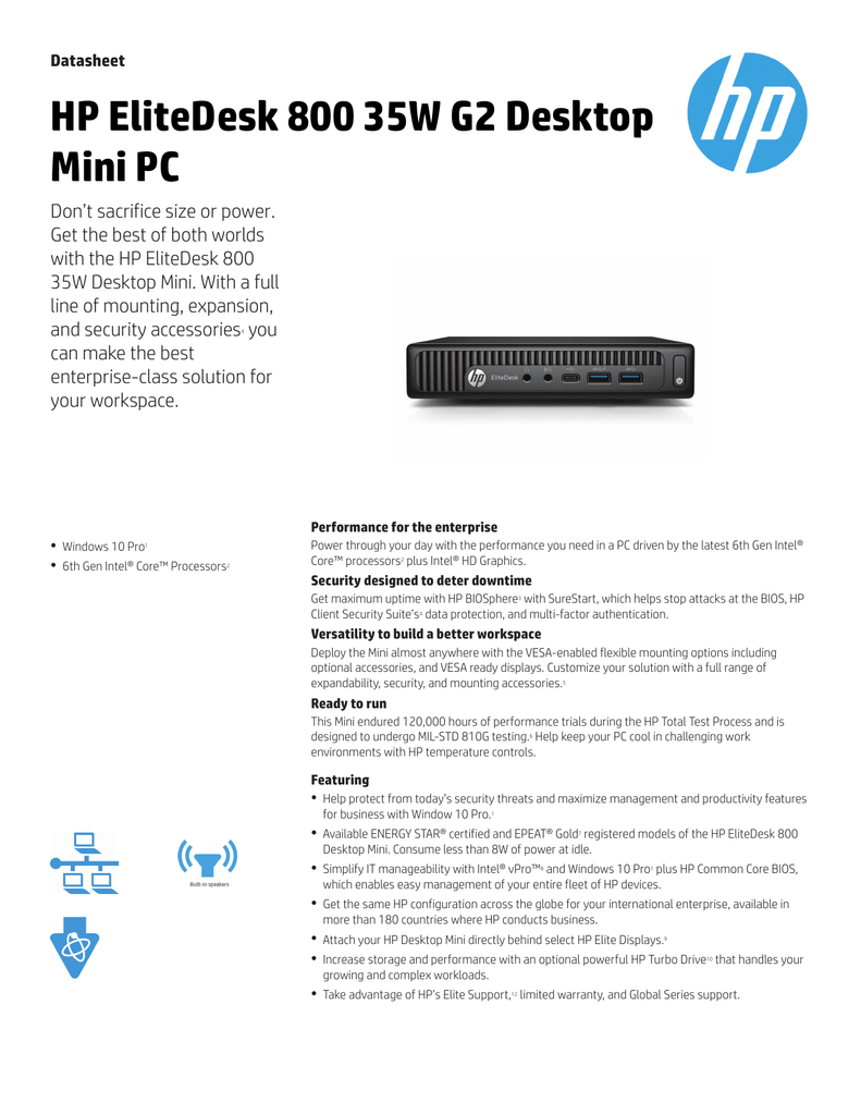 Hp Elitedesk 800 35w G2 Desktop Mini Pc Manualzz