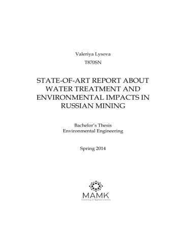 State Of Art Report About Water Treatment And Environmental Impacts In Russian Mining Manualzz