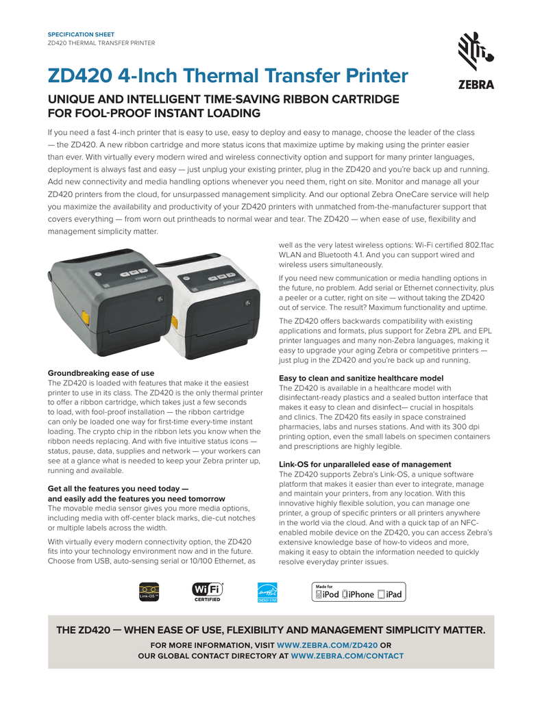 zebra zd420 ribbon cartridge