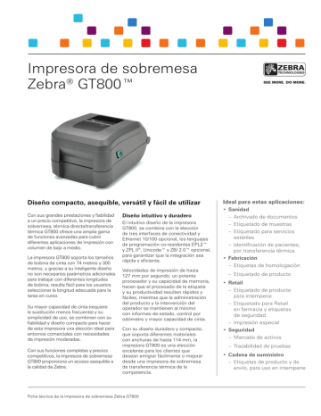 Impresora de sobremesa Zebra GT800™ ® | Manualzz