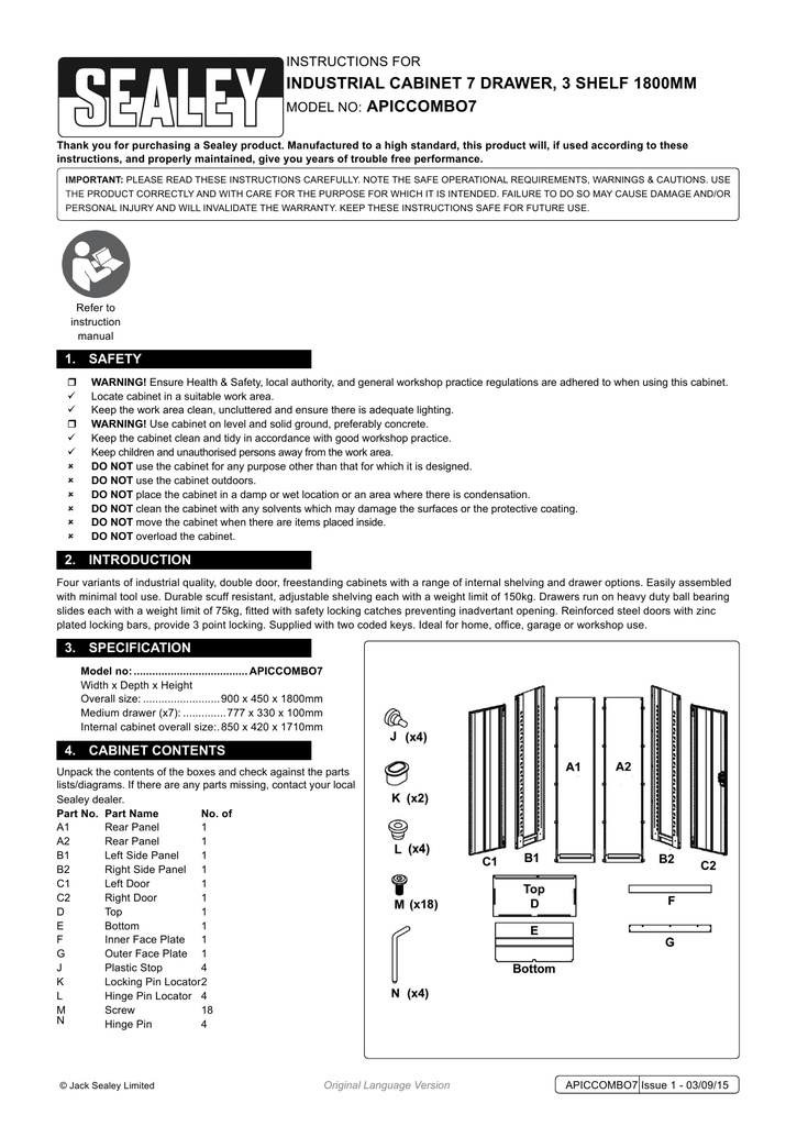 Industrial Cabinet 7 Drawer 3 Shelf 1800mm Apiccombo7