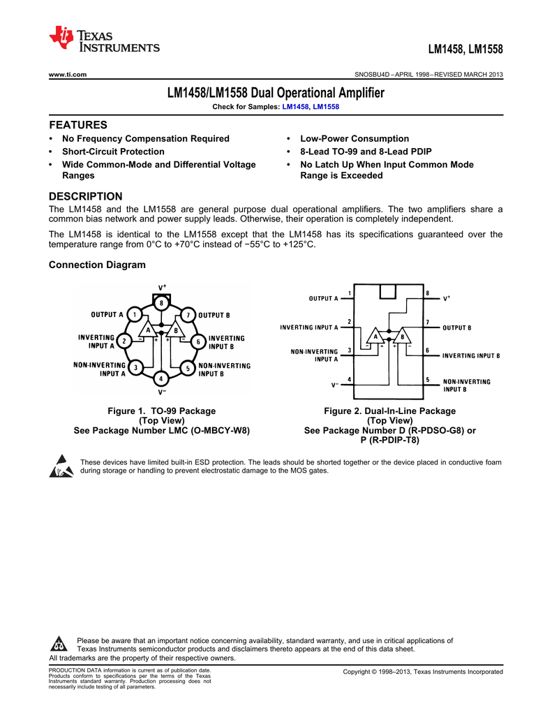 LM1458/LM1558 Dual Operational Amplifier LM1458 FEATURES | Manualzz