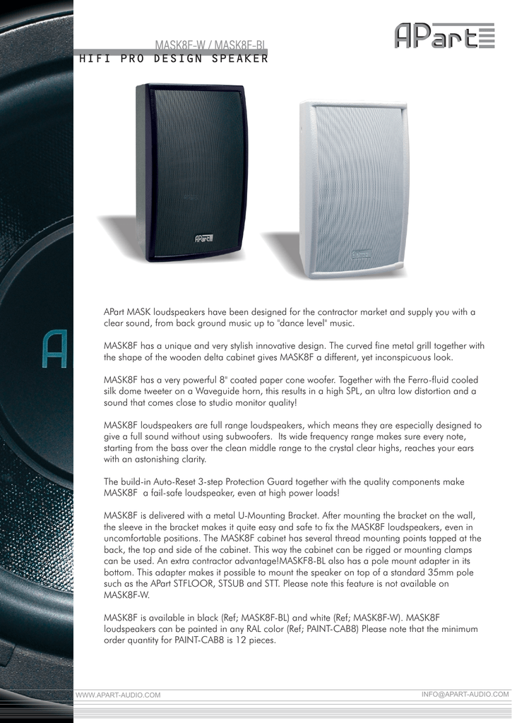 Hifi Pro Design Speaker Mask8f W Mask8f Bl Manualzz