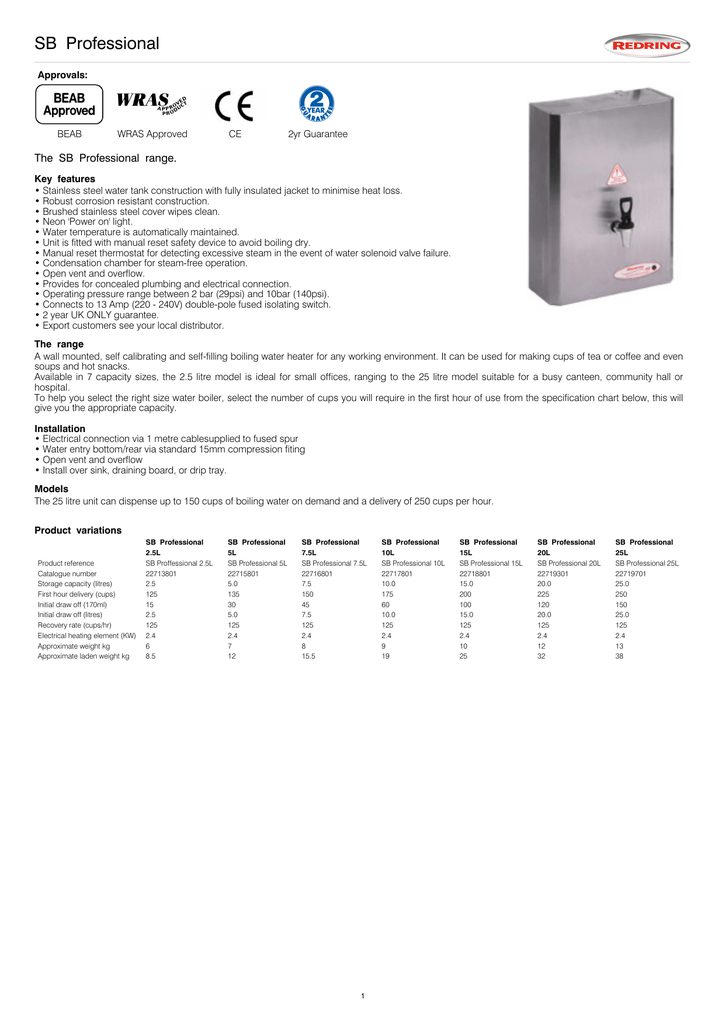 Redring SB Professional Wall Mounted 5Ltr Water Boiler Other Kitchen