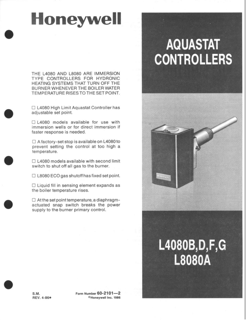 Honeywell L4080B1295 Hi-limit Aquastat Heater Control for sale online 