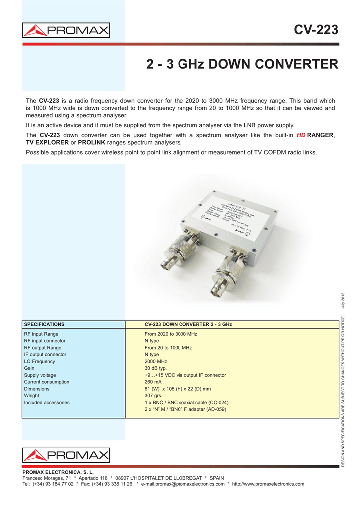 Promax Cv 223 Datasheet Manualzz