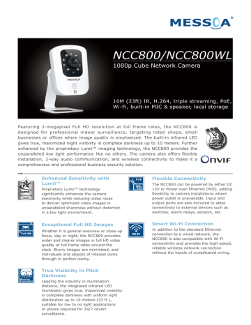 NCC800/NCC800WL 1080p Cube Network Camera 10M (33ft) IR, H.264, triple streaming, PoE, | Manualzz
