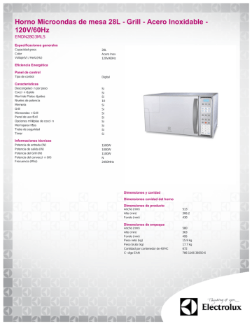 Horno Microondas de mesa 28L - Grill - Acero Inoxidable - 120V/60Hz  EMDN28G3MLS Especificaciones generales | Manualzz