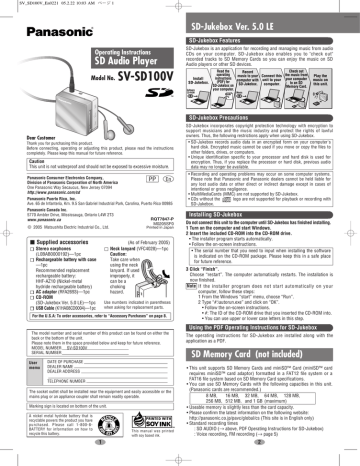 Panasonic Svsd100v User Manual Manualzz