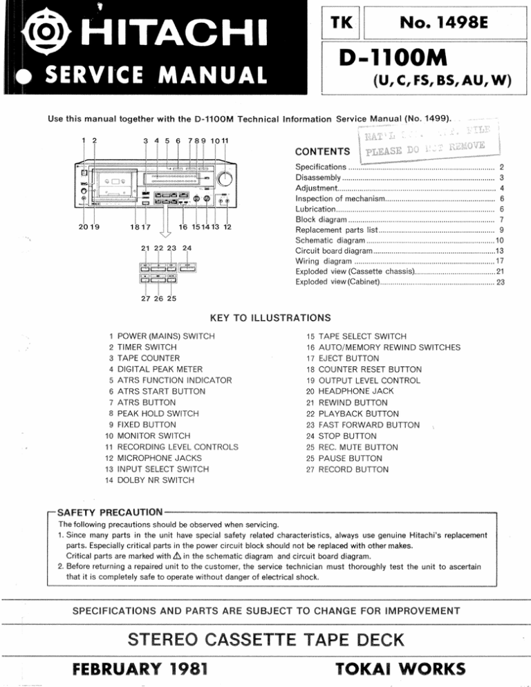 Download Hitachi Service Manual D1100m Repair Manual Manualzz
