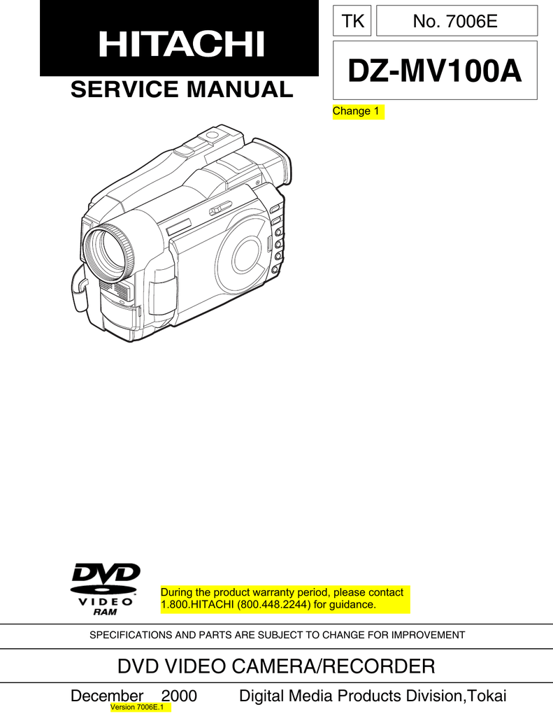 Hitachi Dz Mv100a Camcorders Owners Manual